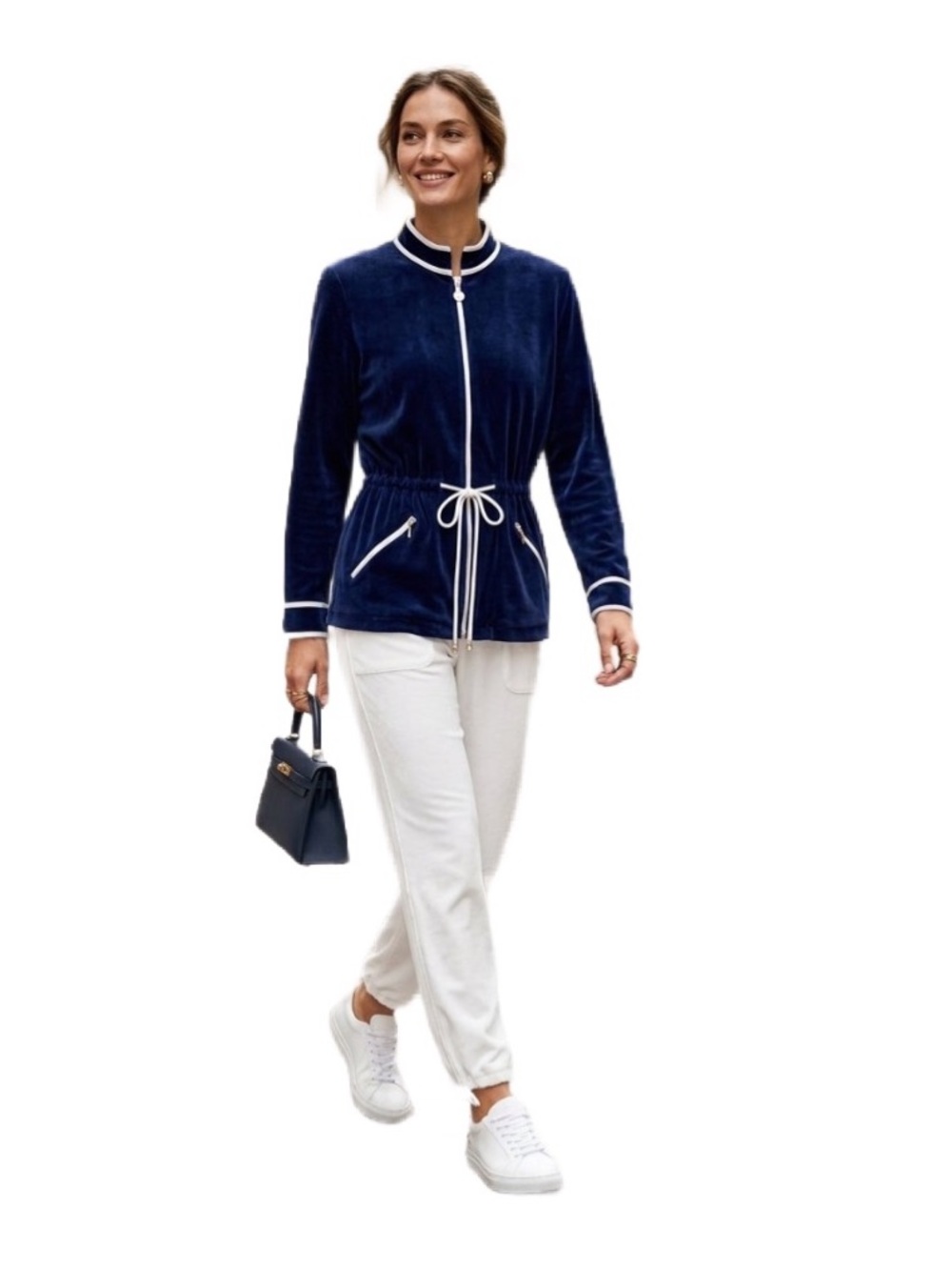 St. John Sport Velour Navy/White Jacket With Cinched Waist Size M